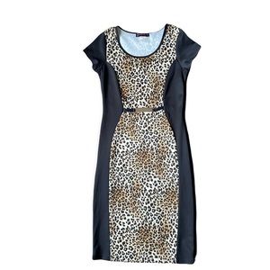 ‼️Any 2 for $20‼️ Annabelle Midi Dress Black Leopard Print Short Sleeve